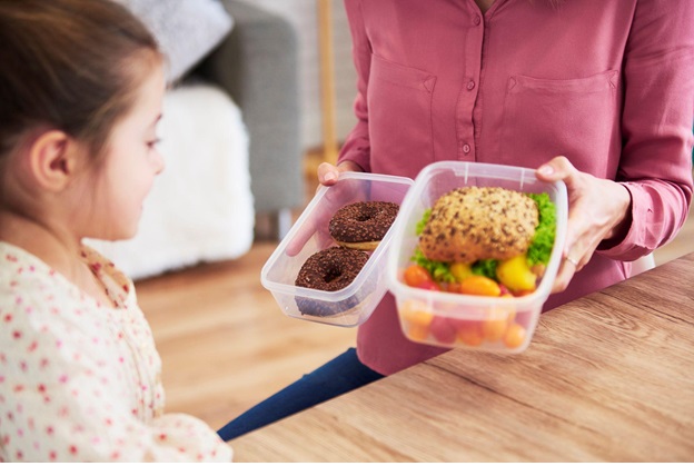 Girl and women with foods 